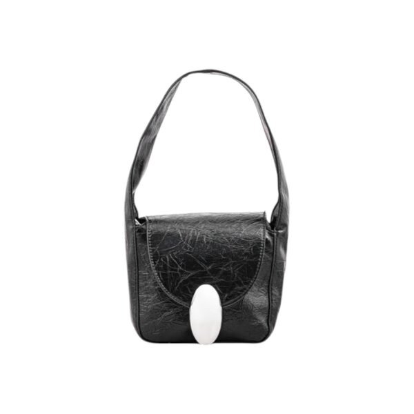 Solish Black Glossy Leather Bold Minimalism Hand Bag