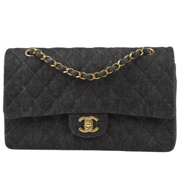 Chanel 1997-1999 Classic Double Flap Medium Black Denim