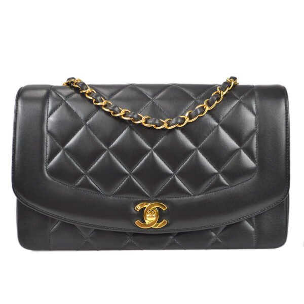 Chanel 1994-1996 Black Lambskin Medium Diana Flap Bag