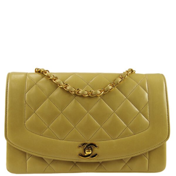 Chanel * 1991-1994 Beige Lambskin Medium Diana Shoulder Bag