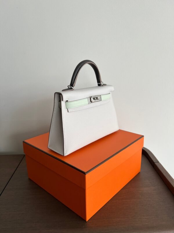 Herm√®s Mini Kelly 20 Gris Pale / Vert Fizz / Graphite Epsom PHW