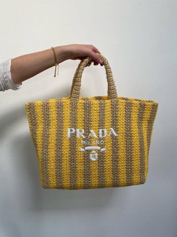Prada Large Raffia Striped Tote Bag (Tan/Yellow)
